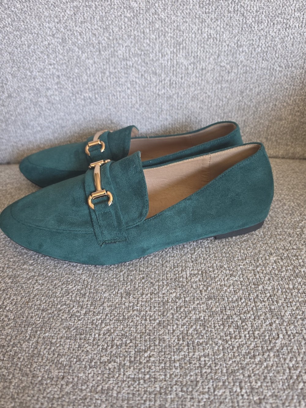 Faux Suede Loafers Green Gold Sz 41 - Picture 3 of 6